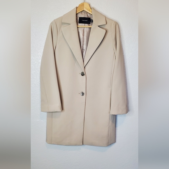 Tahari Jayden Crepe Topper Jacket Long Blazer Cream Tan Size XS - Picture 5 of 12